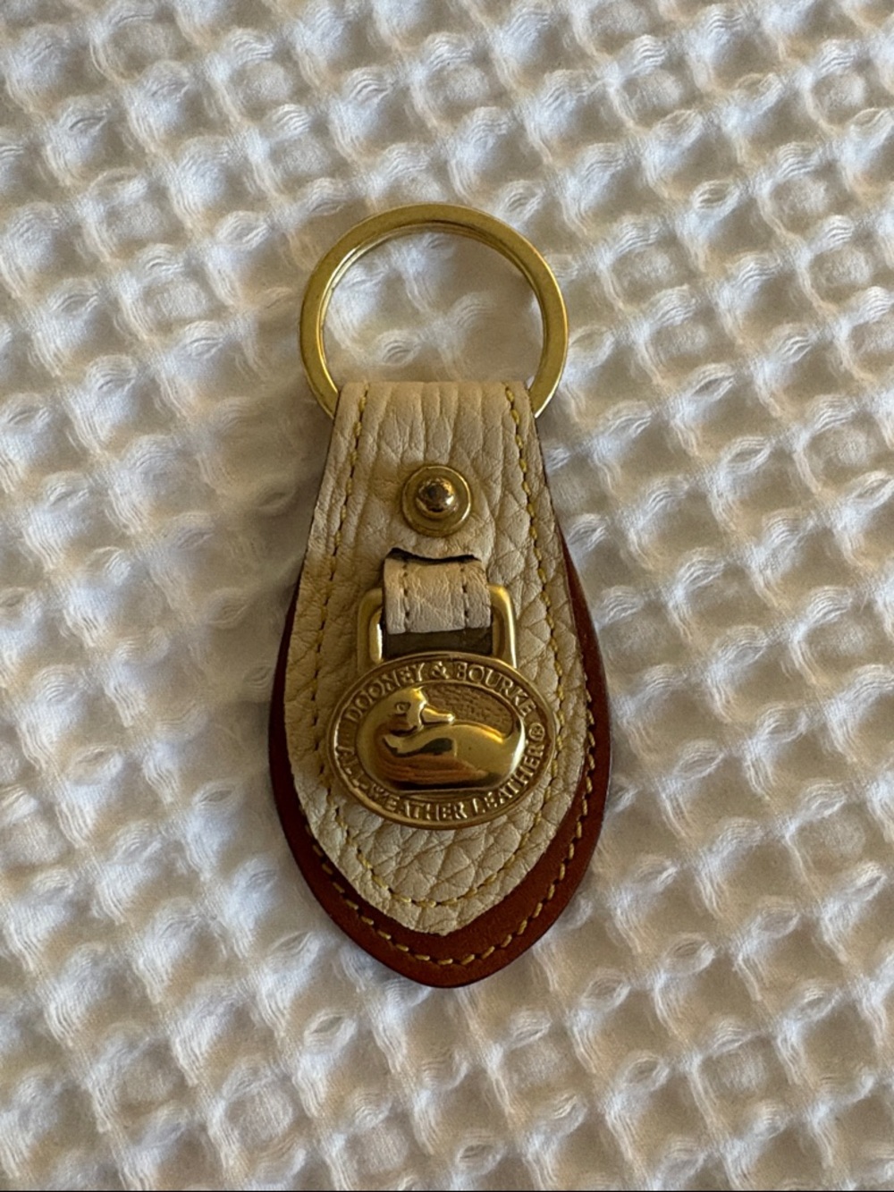 Dooney & Bourke Cream and Brown Leather Key Fob with Gold Hardware